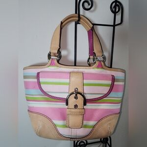 Coach Leather Hampton Multi Color Stripe Buckle Snap Soho Twill Vintage